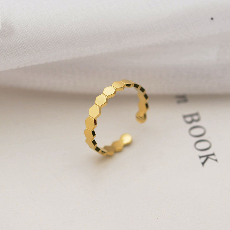 Womens Stainless Steel Ring 18K Gold Tone Adjustable Geometric Vintage Design Fashion Jewelry Durable Everyday Wear