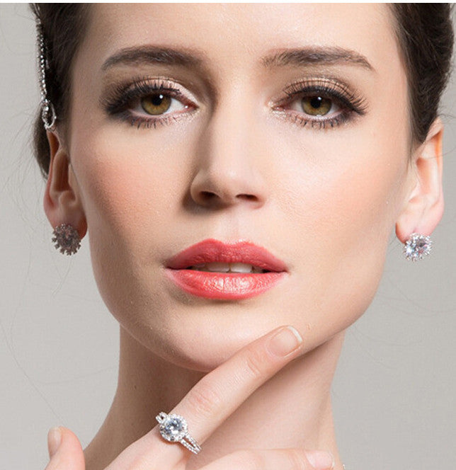 Womens Zircon Ring Eight Hearts Crown Design Copper Plated Wedding Engagement Anniversary Gift Jewelry Elegant