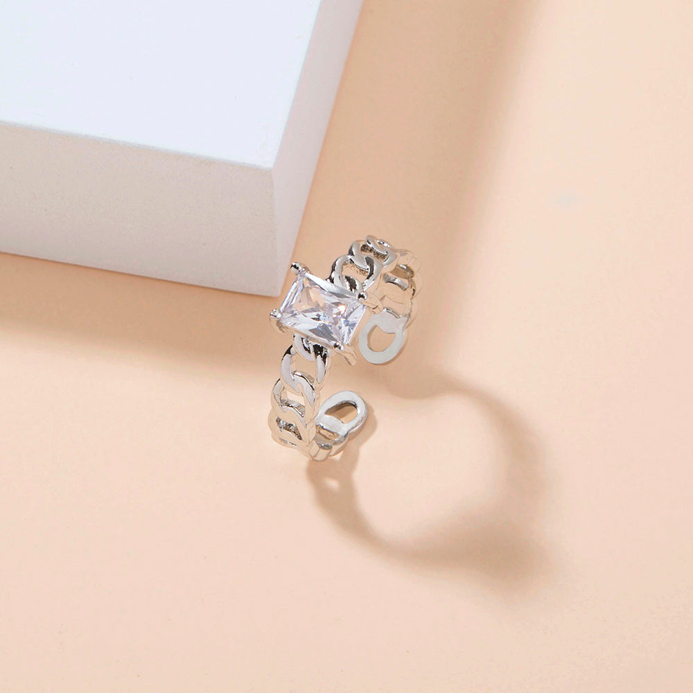 Adjustable Copper Zircon Ring Open Band European Style Gift