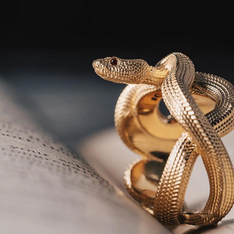 3D Snake Ring Open Mouth Design Electroplated Alloy Ring Two Tone Finish Geometric Shape Punk Jewelry For Everyday Wear