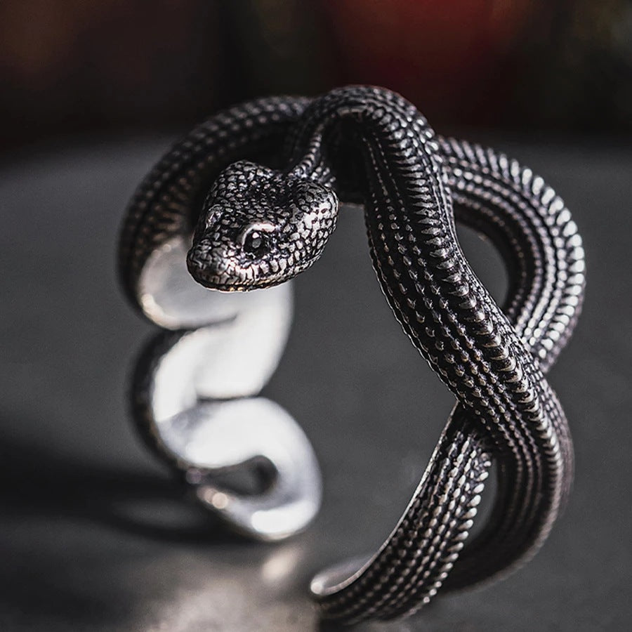 3D Snake Ring Open Mouth Design Electroplated Alloy Ring Two Tone Finish Geometric Shape Punk Jewelry For Everyday Wear