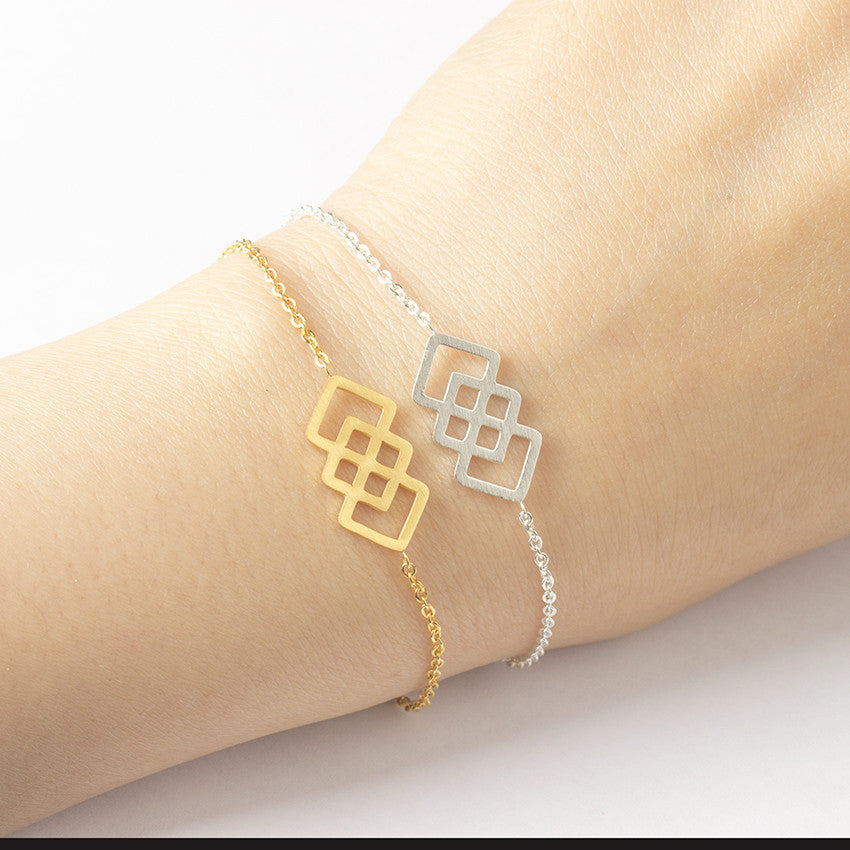 Womens Geometric Square Bracelet Stainless Steel Web Design Korean Fashion Jewelry Anniversary Celebration Stylish
