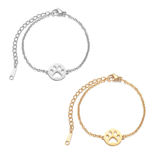 Womens Thin Chain Bracelet Animal Paw Print Stainless Steel Hollow Gold Tone Jewelry Claw Design For Everyday Wear