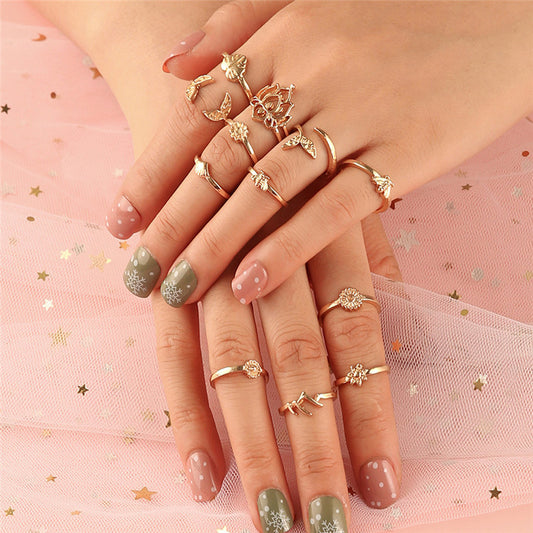 12 Pack Fashion Animal Joint Rings Set European Alloy Fishtail Rings Electroplated Zodiac Rings For Women And Men