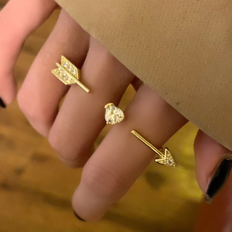 Adjustable Heart Ring With Micro Inlaid Zirconium Gold Plated Copper Geometric Design For Her Gleam Gold Shine