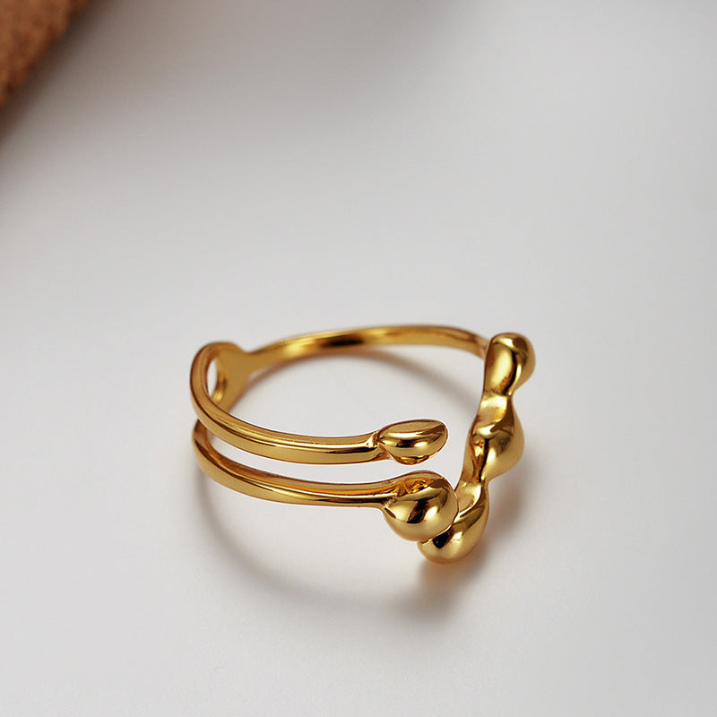 Womens Sterling Rings 925 Irregular Geometric Ring With Electroplated Gold Finish Adjustable Open Band Jewelry