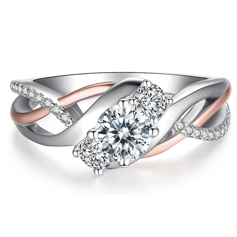 Zircon Shiny Ring Womens Geometry Pattern Fashion Band Two Tone Elegant Circle Jewelry Daily Wear For All Week