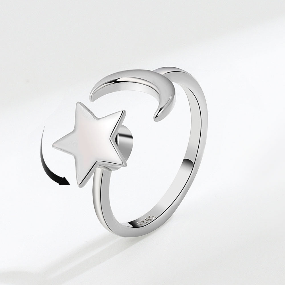 Womens Rotatable Adjustable Star Moon Ring Open Design Fashion Jewelry Gold Tone Accessory for Everyday Wear Chic
