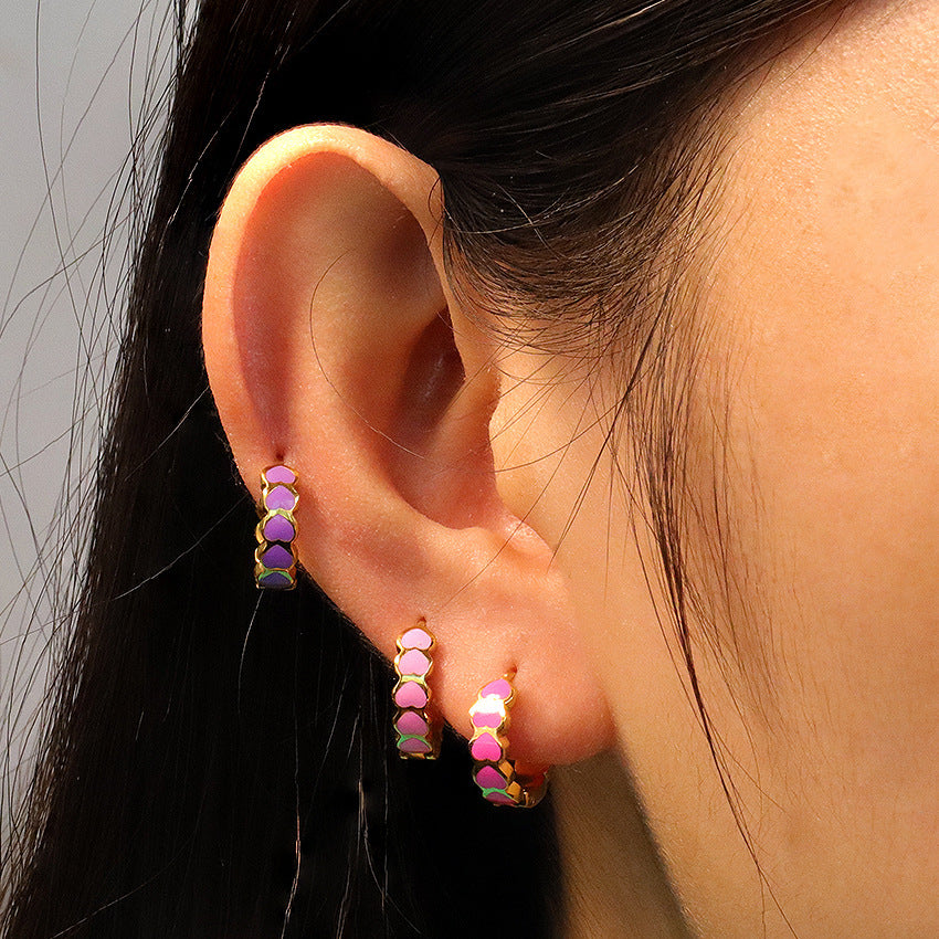 Womens Stainless Steel Earrings Electroplated Rose Red Pink And Purple Studs For Women Girls Cold Wind Jewelry