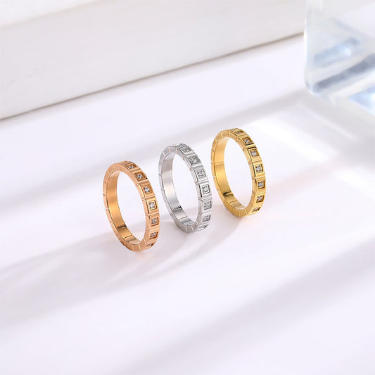 Womens Simple Elegant Square Gang Drill Titanium Steel Ring Hypoallergenic Electroplated Finish For Women Size 6 7 8 9