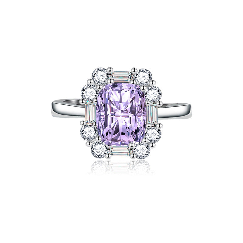 Copper Geometric Ring Purple Zircon Square Design Elegant Jewelry For Women Fashion Ring Elegant Jewelry Addon