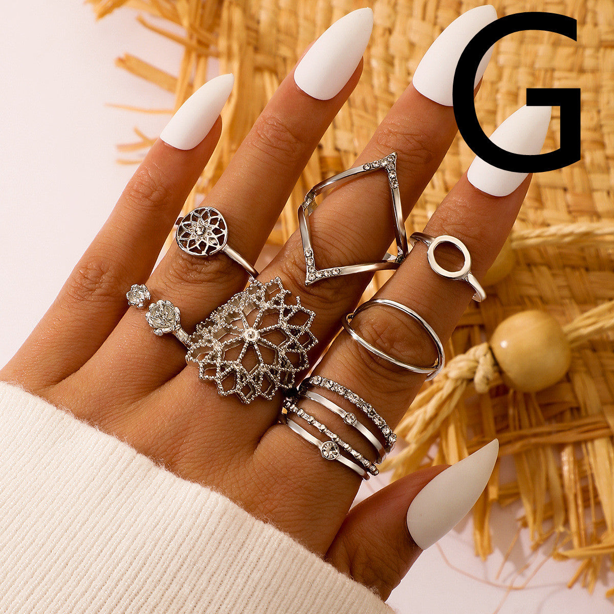 Geometric Copper Ring Set Fashion Plated Rings Ethnic Style Jewelry For Women Gift Trendy Jewelry Gift For Her