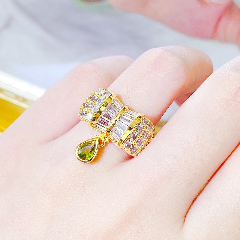 Adjustable Copper Ring With Diamond Zircon Geometric Ellipse Retro Style for Women Elegant Everyday Style Glow