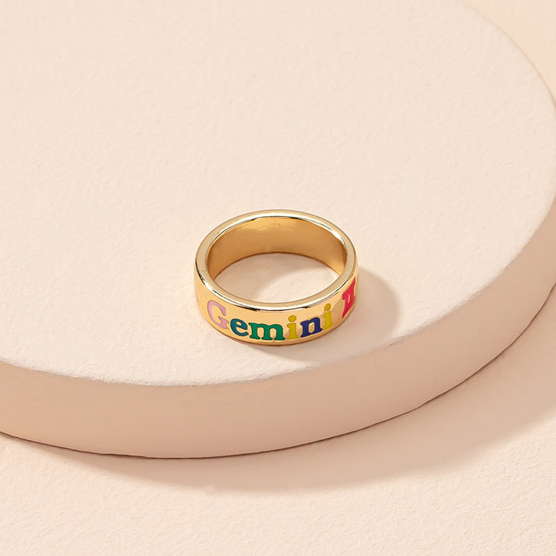 Constellation Zodiac Ring Unisex Adjustable Metal Jewelry Sign Ring Aries Leo Virgo European American Style Fashion