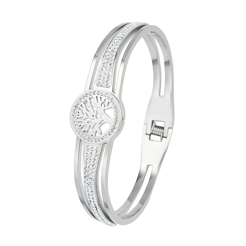 Titanium Steel Life Tree Bracelet Gold Electroplated Stainless Jewelry For Everyday Wear Unisex Elegant Design