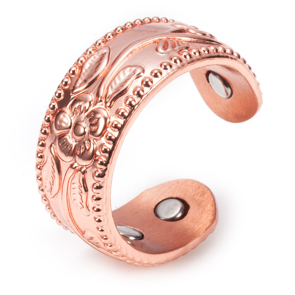 Adjustable Magnetic Ring For Women Vintage Copper Tone Flower Design 9mm Width Durable Fashion Jewelry Styles