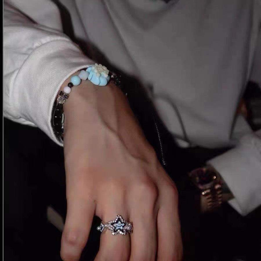 Adjustable Star Ring Gold Plated Alloy Inlaid Stones And Semi Precious Gems Lucky Star Fashion Accessory Women