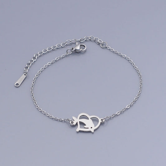 Womens Titanium Steel Bracelet Dolphin Pendant Zodiac Design Gold Finish Link Chain Jewelry For Women Everyday Wear