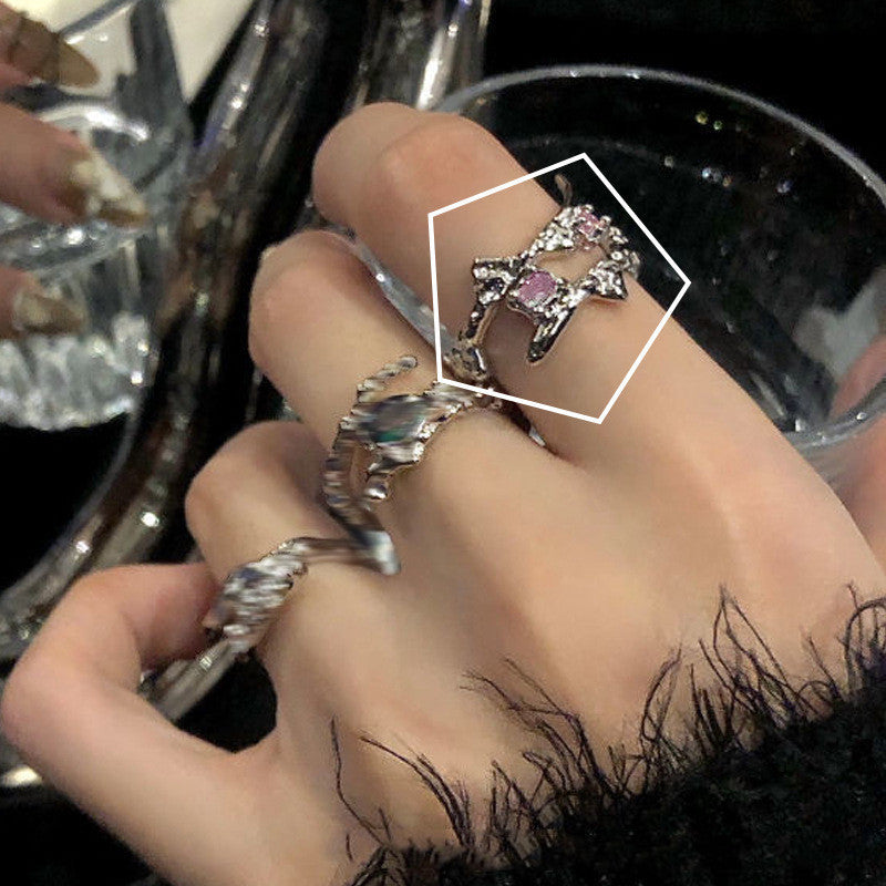 Copper Heart Ring Adjustable Moonstone Aurora Love Purple Diamond Accents Cold Light Design Jewelry Ring For Women