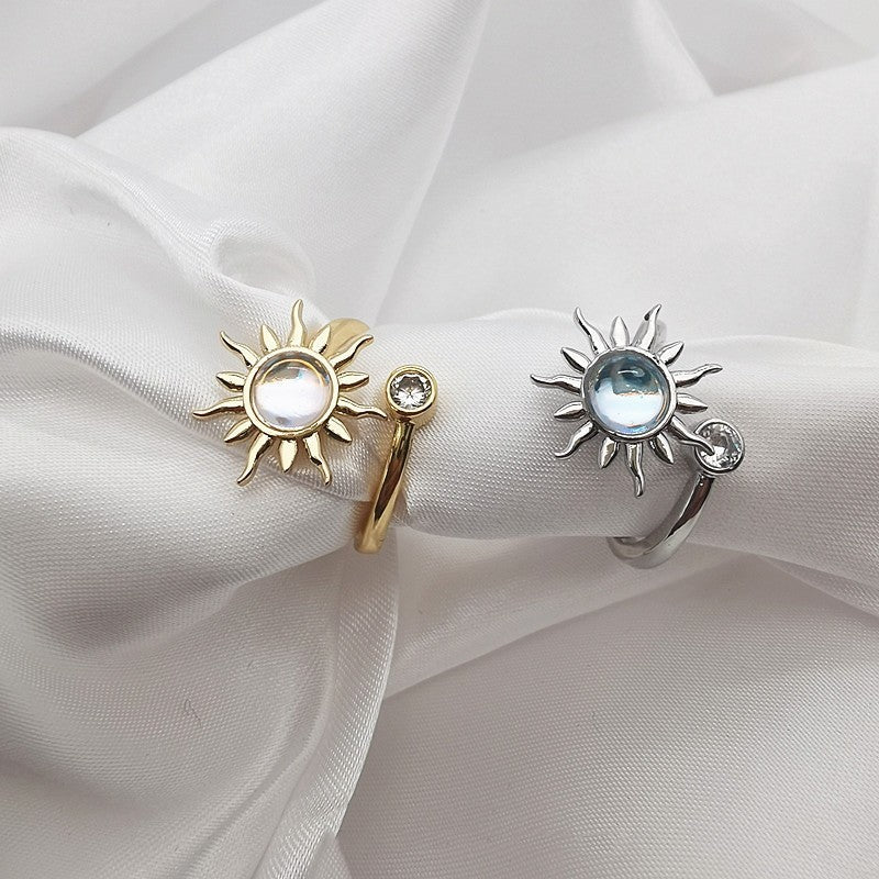 Adjustable Sunflower Ring Rotating Copper Band Inspired European American Style White Gold Finish Elegant Gift