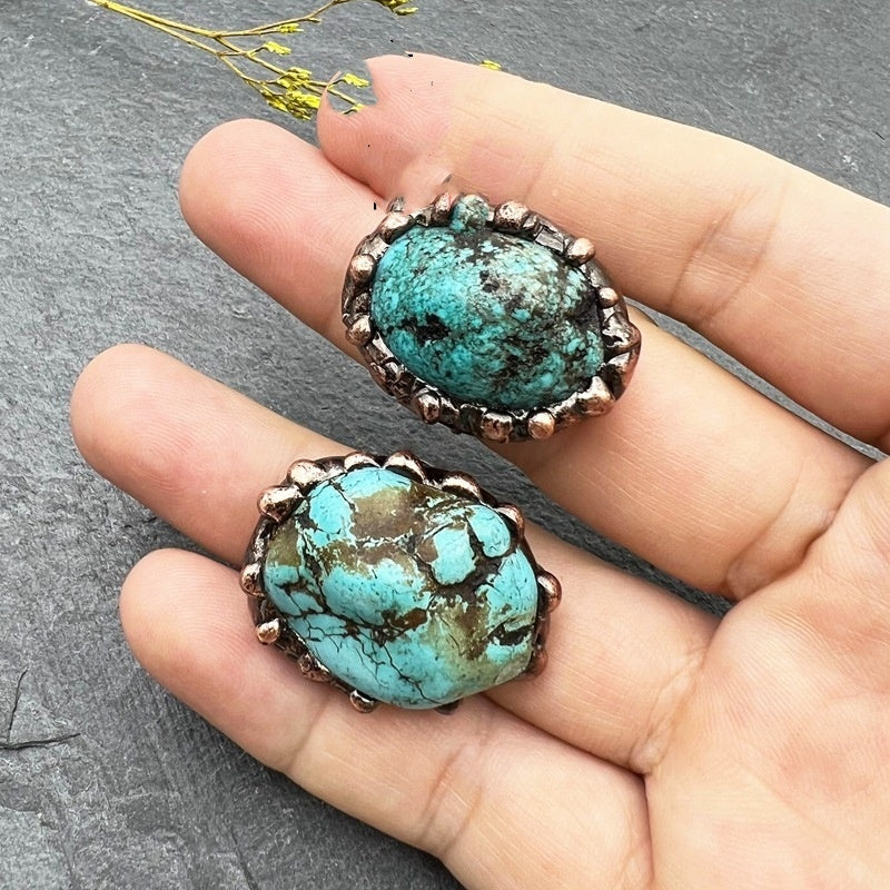 Unisex Turquoise Crystal Ring With Amorphous Geometry Electroplated Irregular Asymmetric European Style Elegant