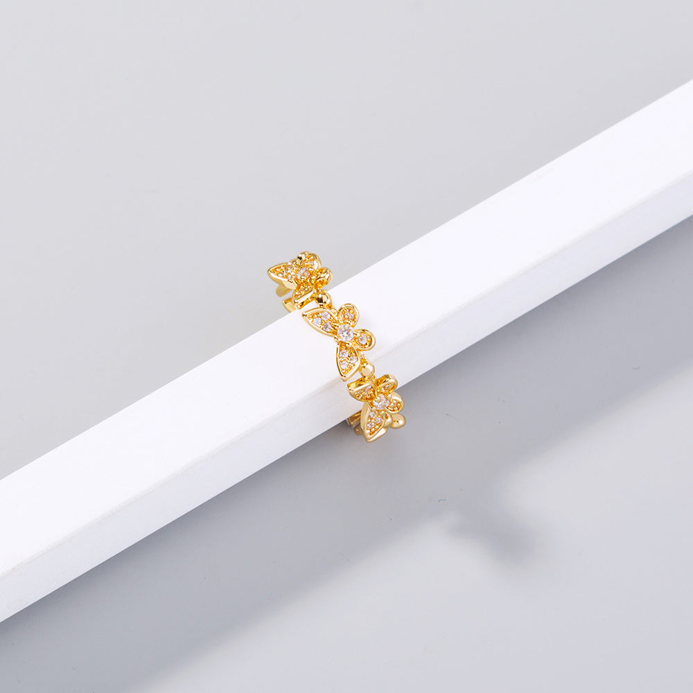 Adjustable Copper Butterfly Ring Gold Tone Trendy European American Style Band For Women And Girls Jewelry Pro