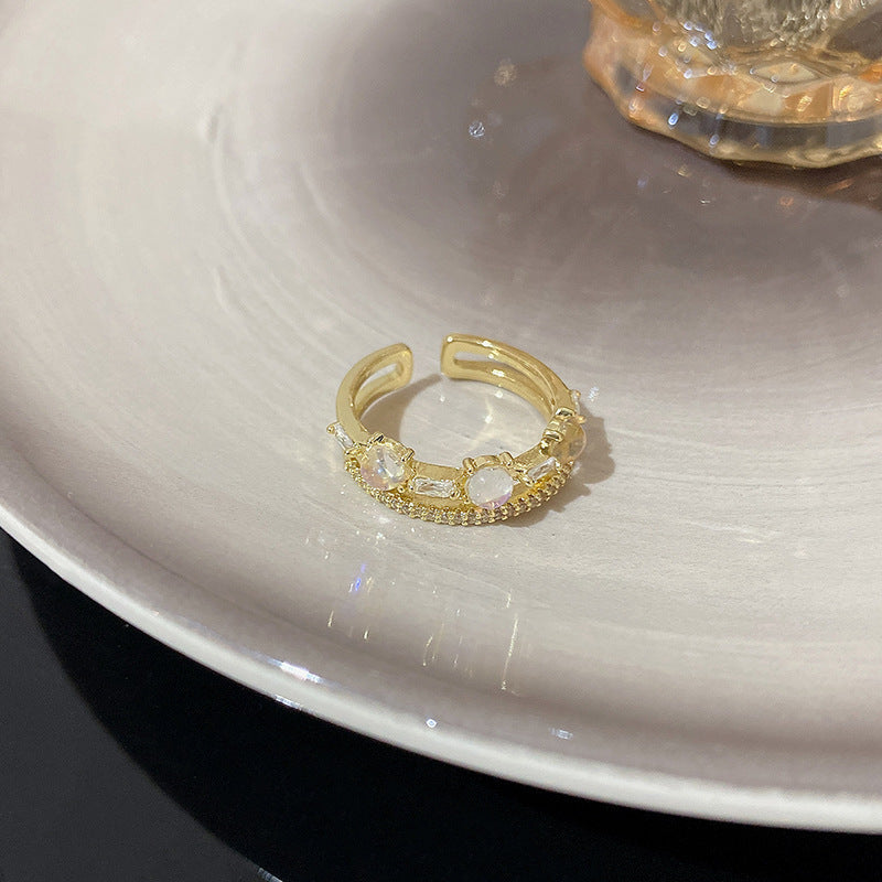 Adjustable Moonstone Ring Gold Electroplated Copper Geometric Style Womens Fashion Ring For Her Everyday Access