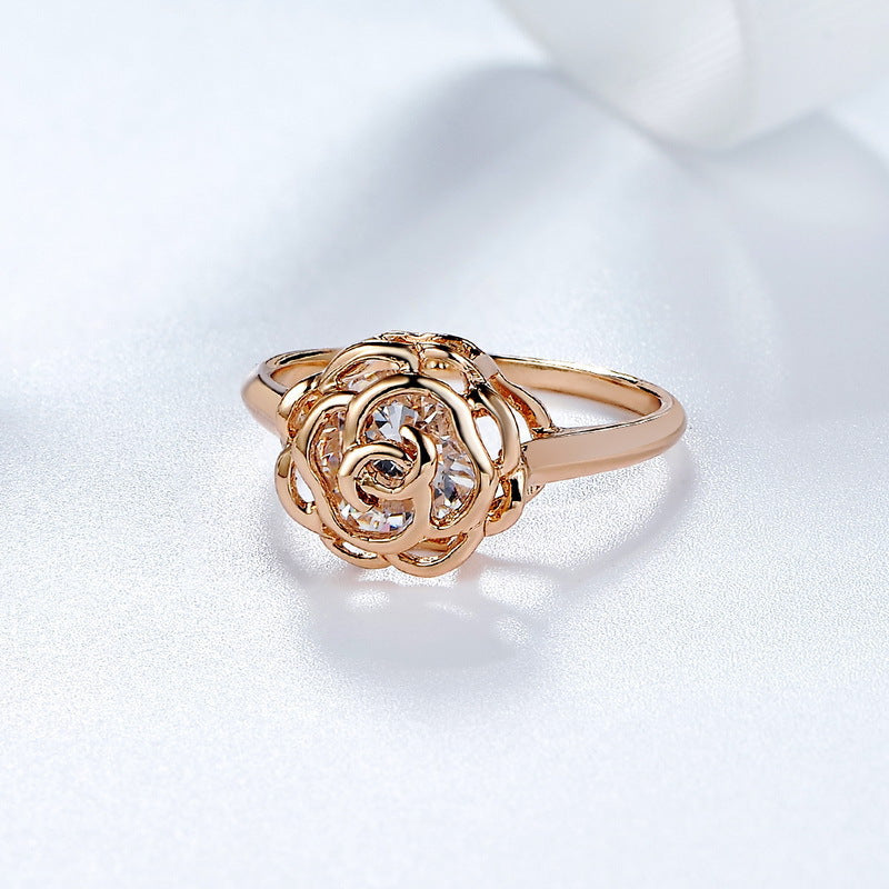 Zircon Ring White Gold Plated Openwork Rose Design Elegant Fashion Jewelry For Daily Wear Daily Wear Accessory