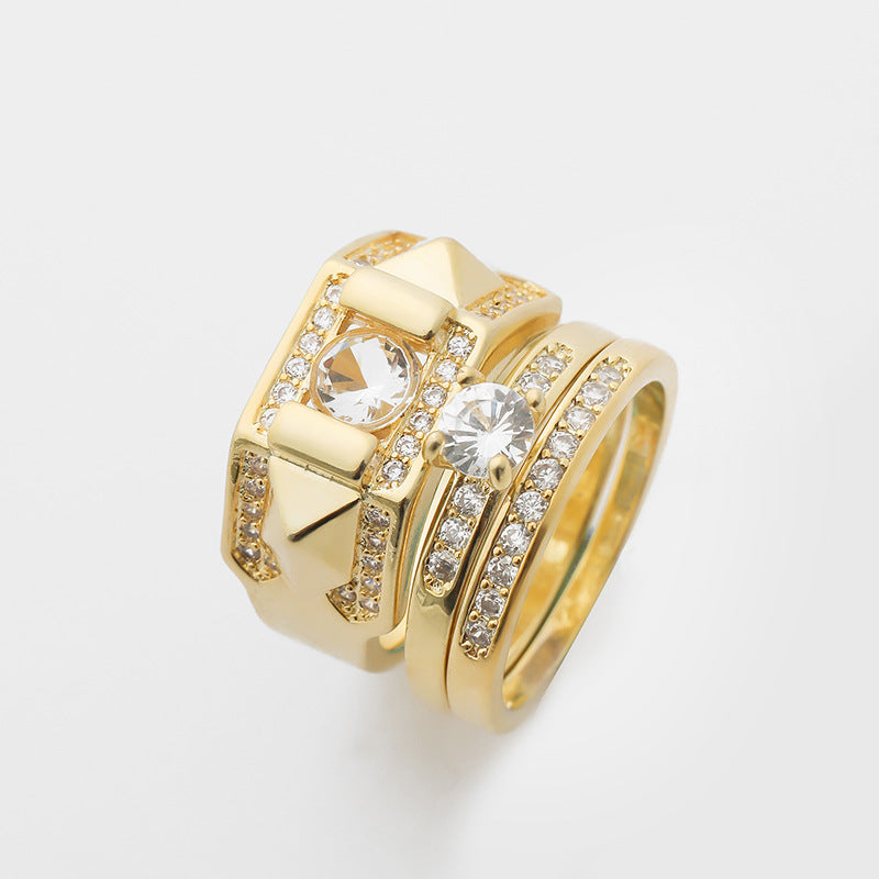 Womens Mens Fashion Alloy Ring Set Gold Plated Inlaid Artificial Gems European Design Ring Appearance Jewelry