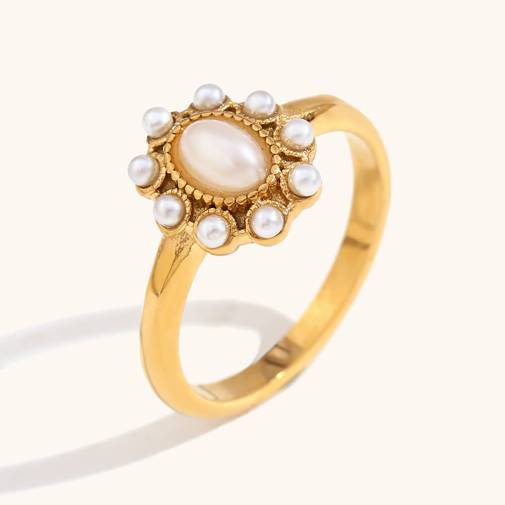 Stainless Steel Ring 18K Gold Plated With Full Diamond Luxury Skirt Design Geometric Elegant Jewelry For Women