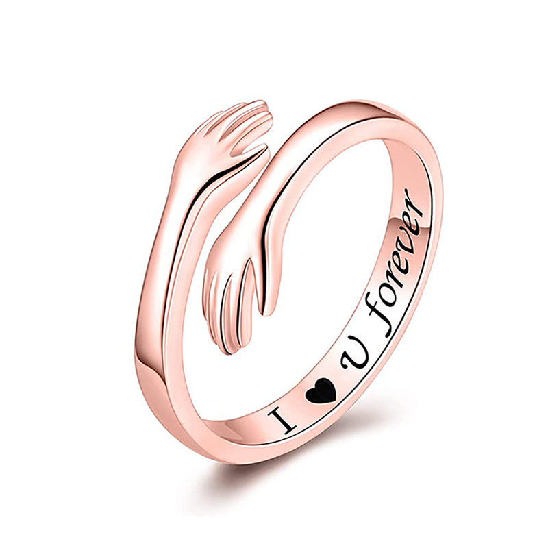 Adjustable Hug Ring I Love You Forever Silver Rose Gold Open Ring For Women Men Lightweight Zinc For Daily Use