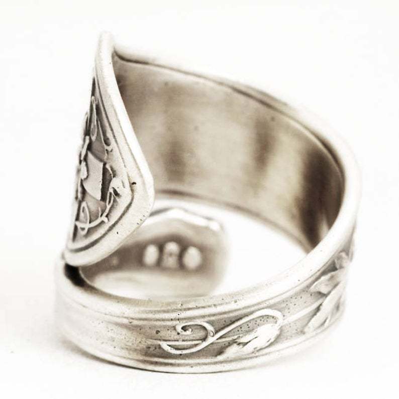 Womens Adjustable Copper Ring With Artificial Gems In Silver Finish Cross Flower Tail Design Jewelry For Women