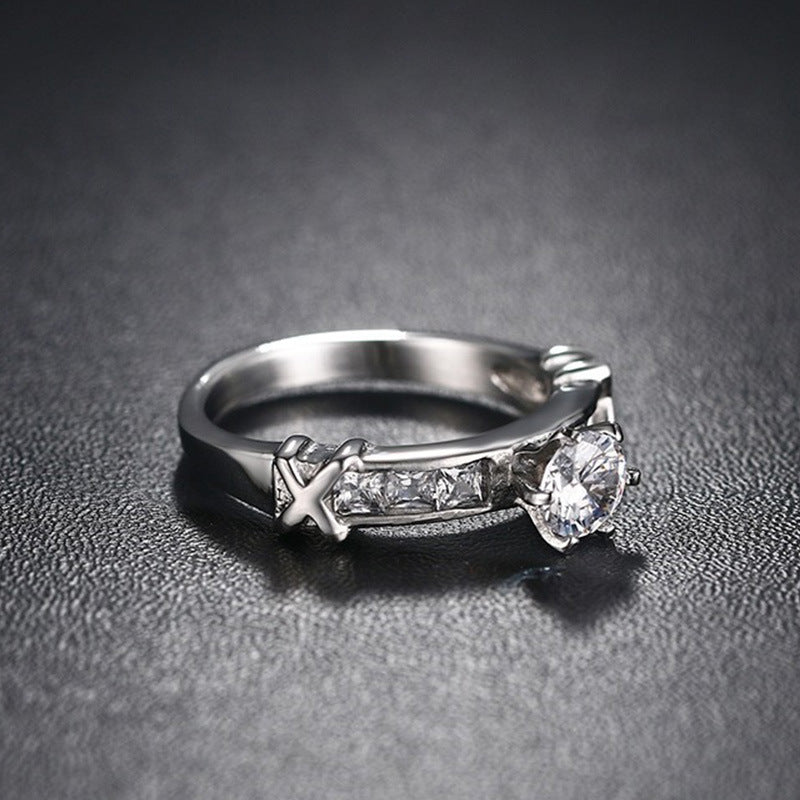 Womens Titanium Steel Ring Fashion Silver Ring Geometric Inlay Design Womens Ring Gift For Her Elegant Sparkle