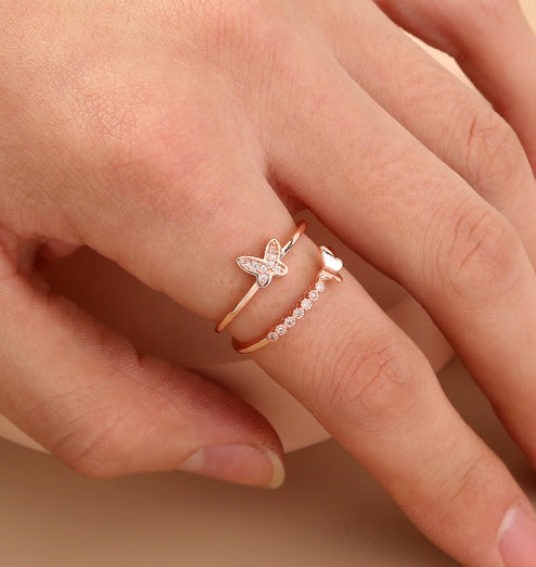 Adjustable Copper Geometric Ring With Micropaved White Zircons Unisex Gift For Weddings Travel And Jewelry Gift