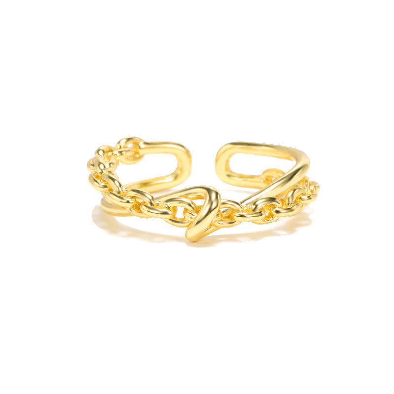 Golden Brass Pearl Temperament Cross Finger Ring Adjustable