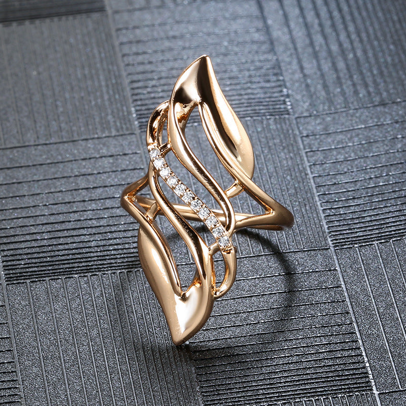 Zircon Rose Gold Hollow Flame Ring For Women Elegant Fashion Jewelry Accessory Sparkling Everyday Wear Statement
