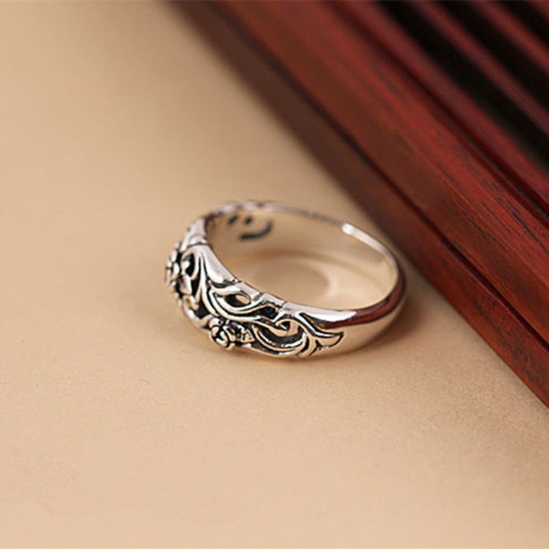 Womens Vintage Ring Thai Silver Rose Ring Copper Inlay European Design Black Ring Fashion Jewelry Gift Size 5 6