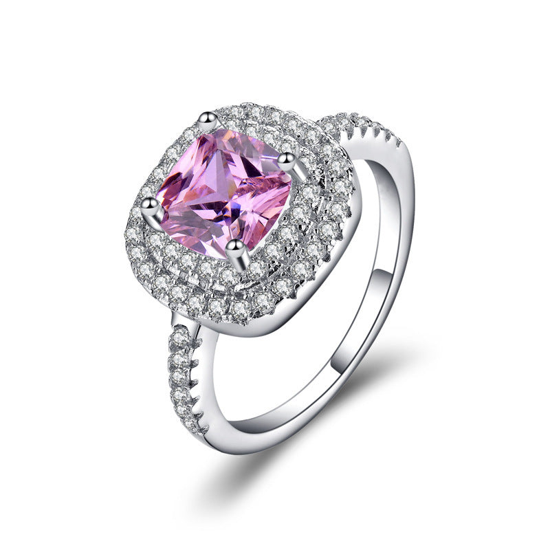 Zircon Micro Inlaid Geometric Ring Copper Plated Fashion Jewelry For Women Elegant Office Lady Style Modern Trendy Gift