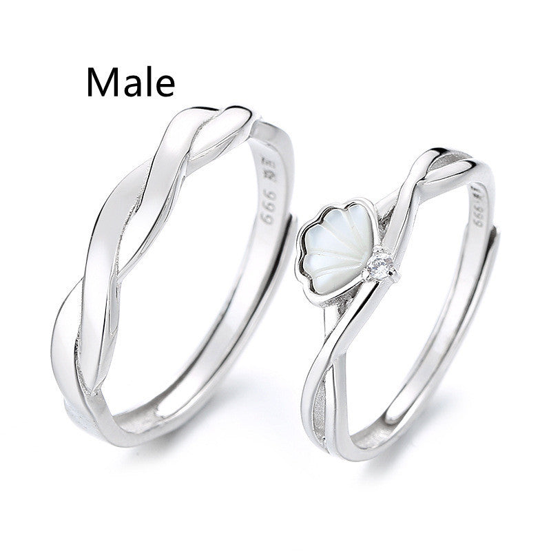 Silver Korean Geometric Couple Rings With Shellfish Design Electroplated Finish Fashion Jewelry For Trendy Jewelry Fans