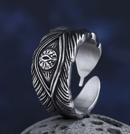 European And American Retro Stainless Steel Fashion Feather Ring