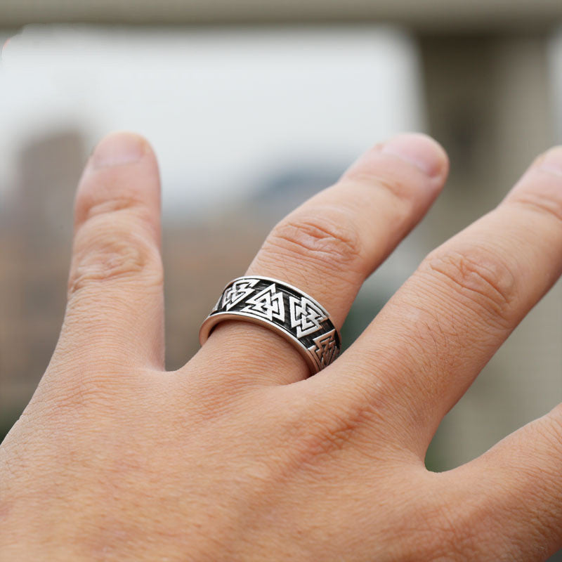 Unisex Retro Viking Style Stainless Steel Ring With Geometric Electroplated Finish Ideal Gift To Men And Women