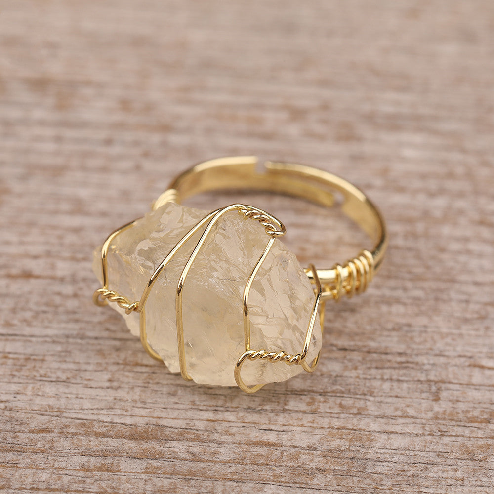 Natural Gemstone Gold Plated Copper Adjustable Ring Handmade Jewelry Gift For Women Size 18mm Adjustable Stone