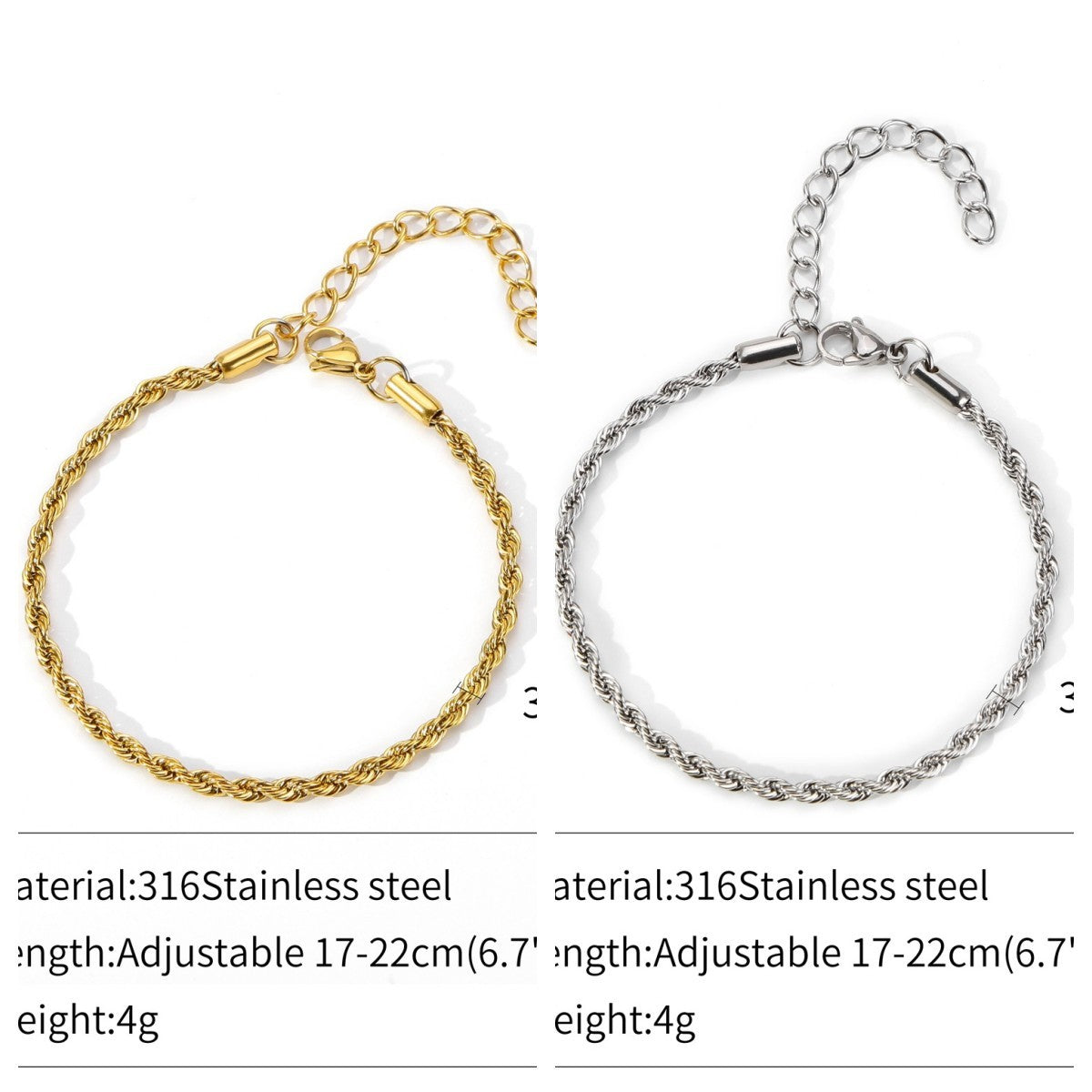 Womens Gold Twisted Chain Bracelet 18K Gold Plated Geometric Jewelry Gift Electroplated Finish with Tail Chain