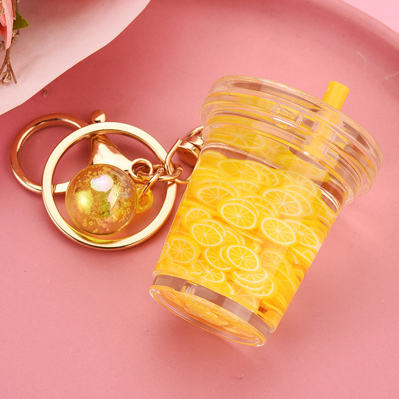Acrylic Keychain Pendant With Fruit Chip And Milk Bottle Beads Pastoralist Style Cute Accessory For Bags Purse