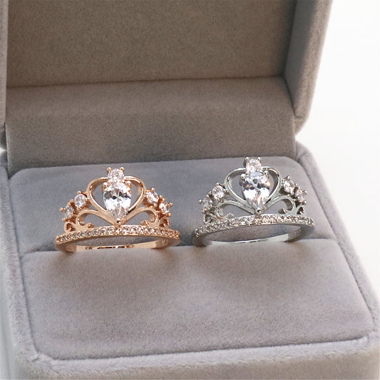Zircon And Diamond Rose Gold Ring For Women Crown Setting Elegant Jewelry Timeless Sparkle For Everyday Ladies