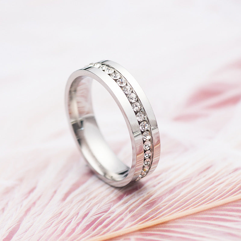 Titanium Steel Ring Inlaid Diamond Geometric Design Wedding Ring For Men And Women Silver Durable Everyday Wear Gift