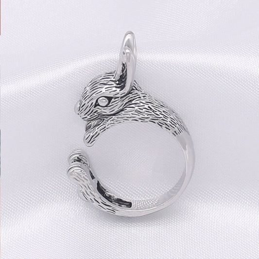 Womens Zodiac Rabbit Ring Adjustable Opening Vintage Copper Ring Fashion Jewelry Beautiful Hip Everyday Accessory