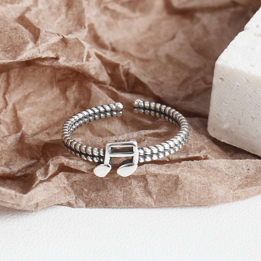 Womens Sterling Silver Musical Note Ring 925 Jewelry Gift For Her Retro Design Elegant Silver Jewelry Gift For