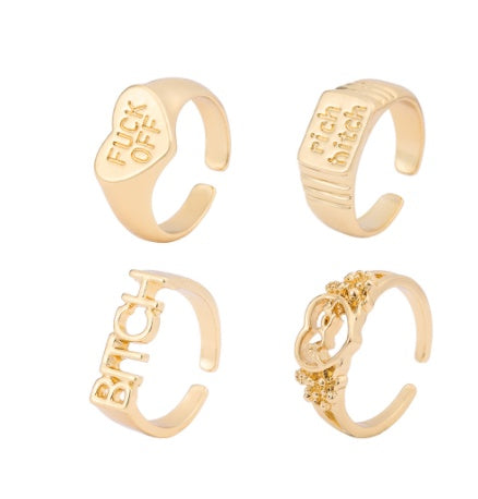 Womens Alloy Heart Ring Set Retro Letter Heart Shaped Rings Electroplated Duo Ring For Women Elegant Gift Idea