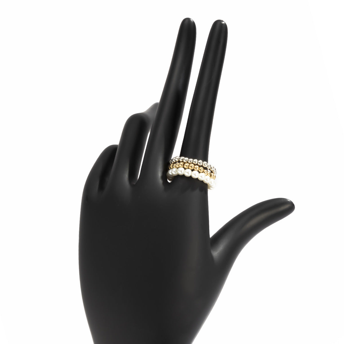 Womens Stacked Ring Set Faux Pearls Bohemian Ethnic Retro Geometrical 3D Decoration Jewelry For Everyday Style